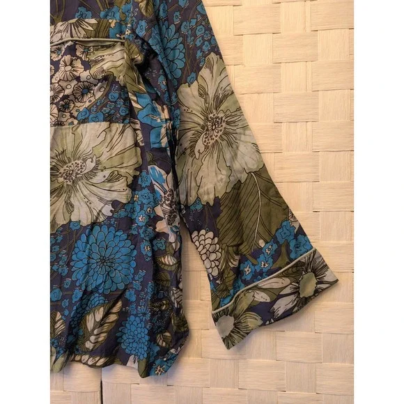 Papinelle x Karen Walker Floral Pajama Shirt Blue Green White Size M